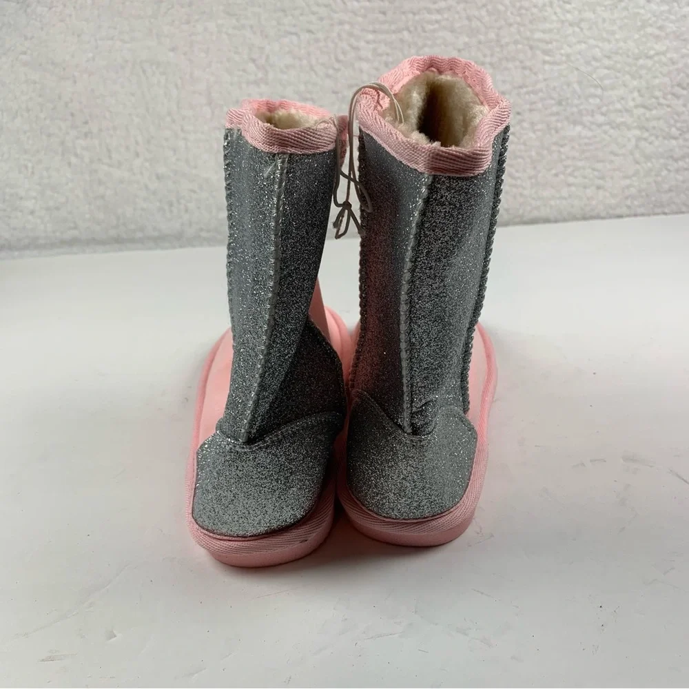 Harper Canyon Girls Pink Silver Pull On Faux Fur Lined Boots 13 M New Scuff 7143
